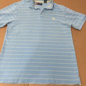 Chaps Mens Light Blue Striped Polo Shirt Short Sleeve Size XL 100% Cotton Casual